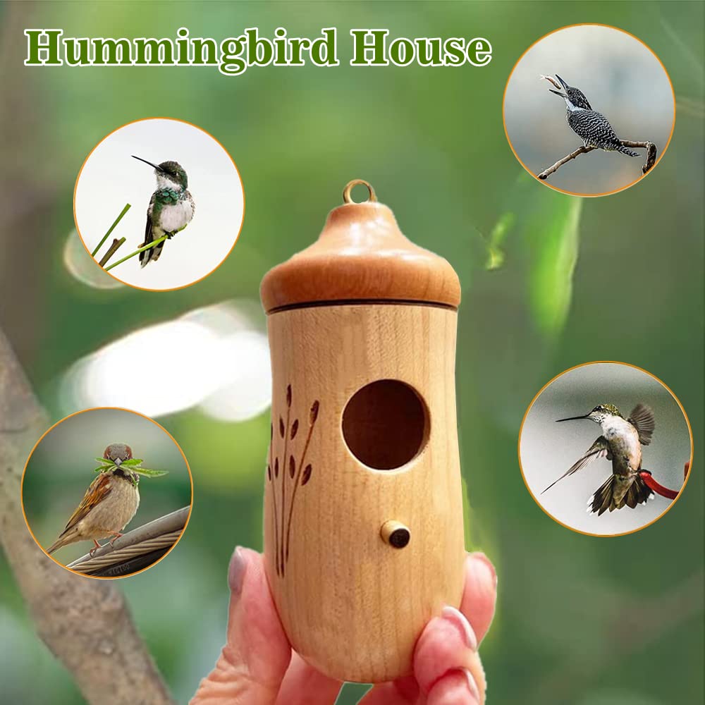 BOMEIQEE Hummingbird House, 4.5 Inches Mini Bird House, Wooden Hummingbird Swing Nest for Outside Hanging, Pet Cottage for Wren Swallow Sparrow Bomeiqee