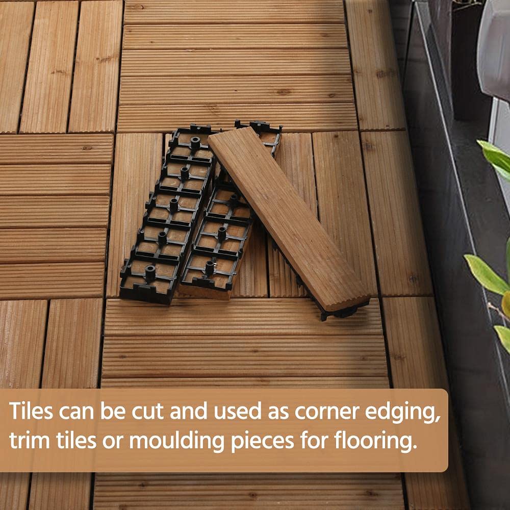 Yaheetech 27PCS Interlocking Patio Deck Tiles Outdoor Flooring for Garden Poolside Fir Wood Indoor Natural Wood Yaheetech