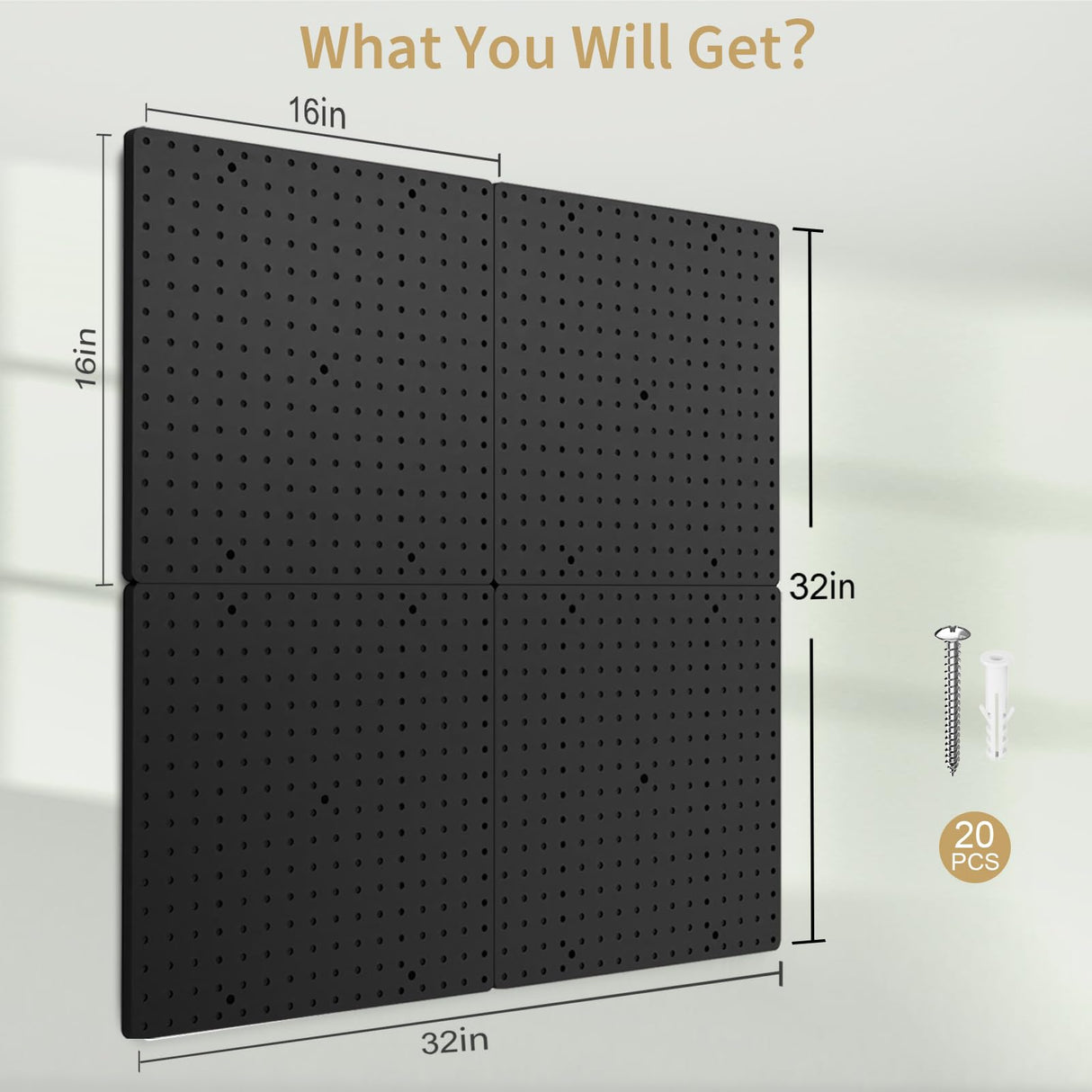 FZK Peg Board,Pegboard 32"*32",Pegboard Wall Organizer with Strong Ribs Back Holds up for 200Ib, Black Pegboard 4pcs,Peg Boards for Walls for Garage FZK