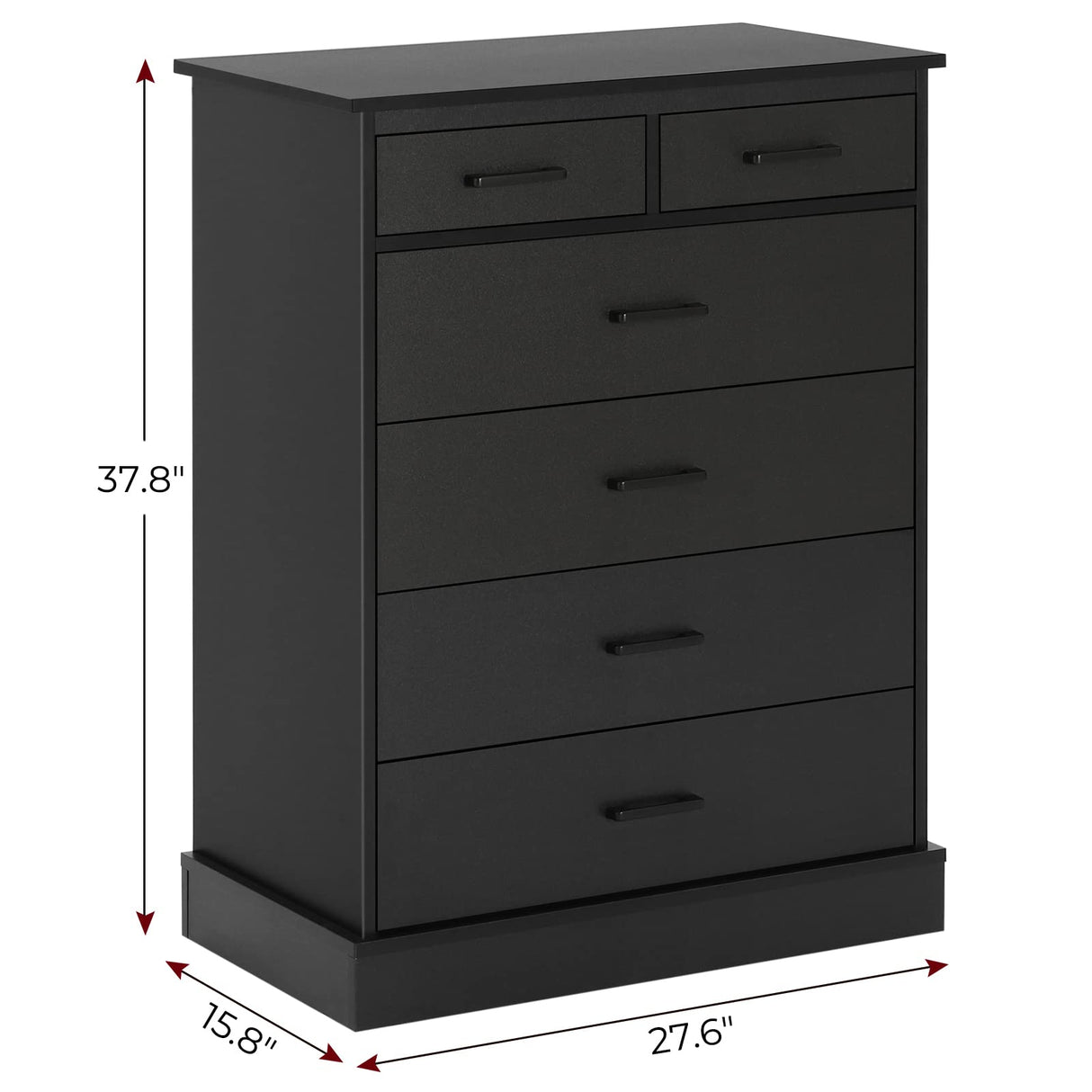 Hasuit Black Dresser for Bedroom, 6 Drawers Dresser Wood Storage Tower Clothes Organizer, Chest of 6 Drawers, Large Capacity Storage Cabinet, Tall Hasuit