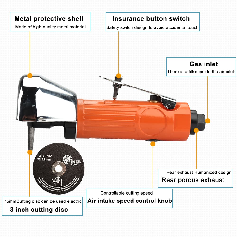Air Cut Off Tool with 5Pcs 3-inch Cut-Off Wheels, Pneumatic Metal Sheet Cutting Tool, Heavy Duty Air Cutter Cut off Tool Baisiky