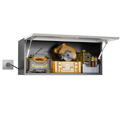 MetalMax Metal Wall Cabinet for Garage Floating Garage Storage Cabinet Wall Mount Shop Cabinet Upper Storage Trailer Cabinet Gearbox Flip Up Tool