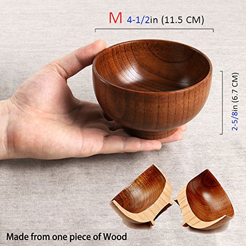 Cospring Handmade Wood Bowl, Mug, for Rice, Soup, Dip, Coffee, Tea, Decoration (4PCS Jujube Bowls, M: 4.5'' Dia x 2.6'' High) Cospring