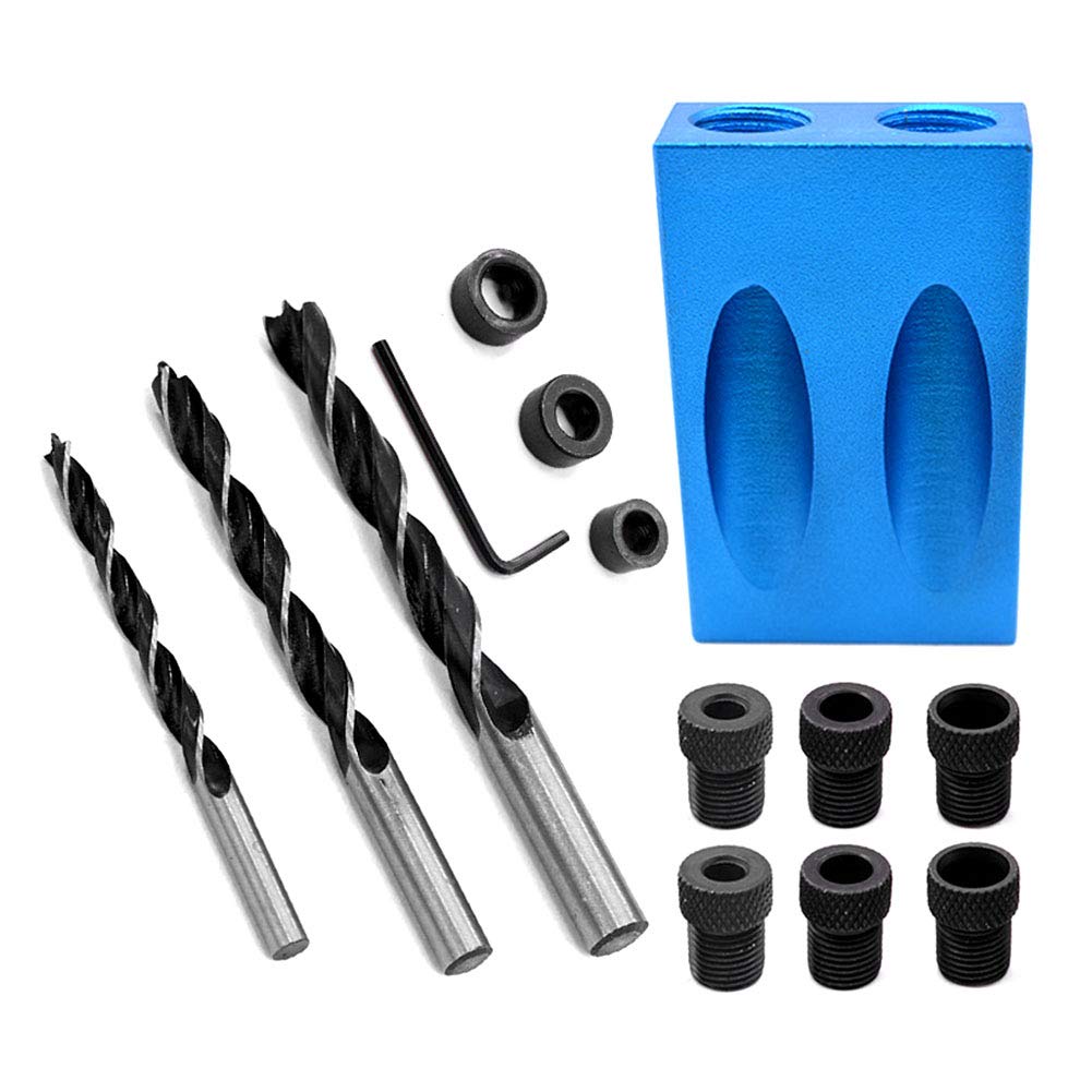 ZLMONDEE 14Pcs Pocket Hole Jig Kit, 15 Degree Woodworking Inclined Hole Jig with 6/8/10mm Drive Adapter for Woodworking Angle Drilling Holes, Angle ZLMONDEE