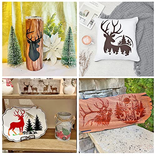 11 Pcs Deer Stencils Forest Mountain Tree Deer Head Stencils for Wood Burning Stencil Template Stencils for Painting on Wood Crafts Home Decors Huahui