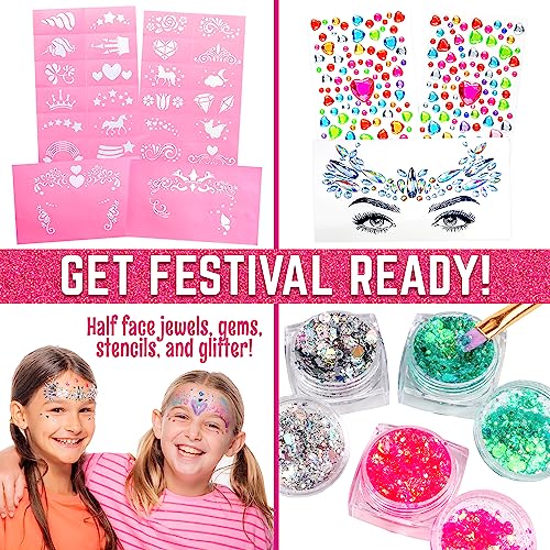 GirlZone Unicorn and Jewels Face Painting Kit, Amazing Face Paint Set with Face Gems, Brushes, Face Paint Stencils and a Kids Face Paint Lookbook to GirlZone