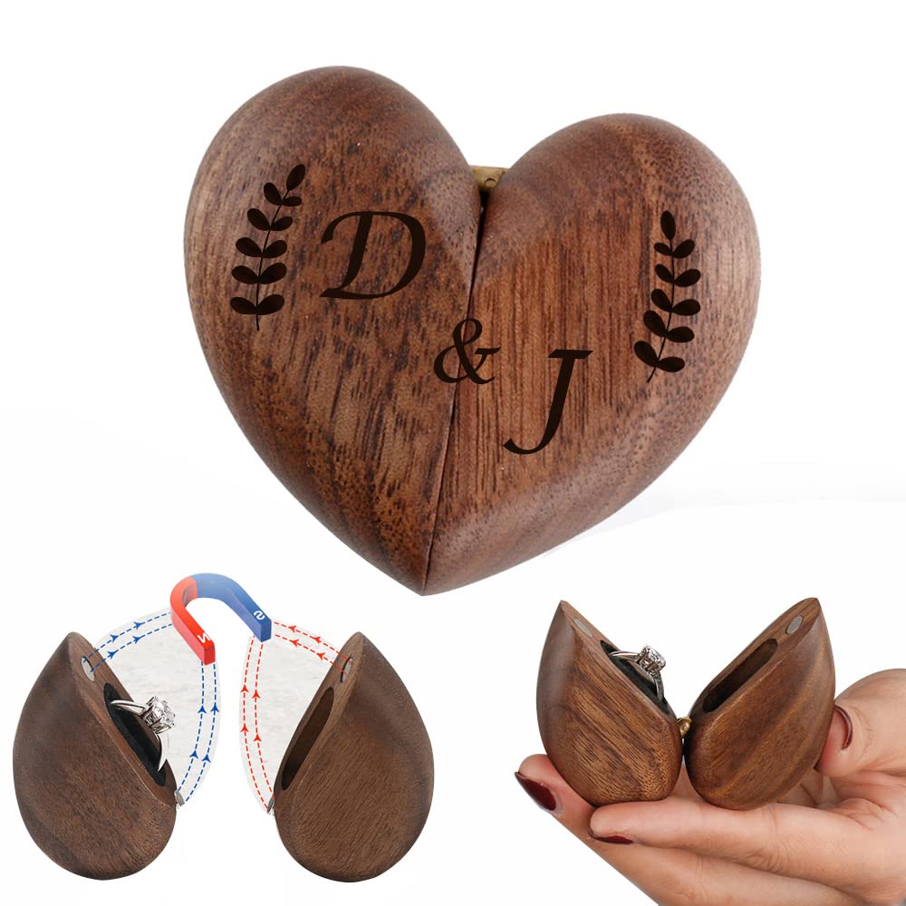 Personalized Wooden Ring Box Heart Shaped Ring Box Wedding,Proposal,Engagement Generic