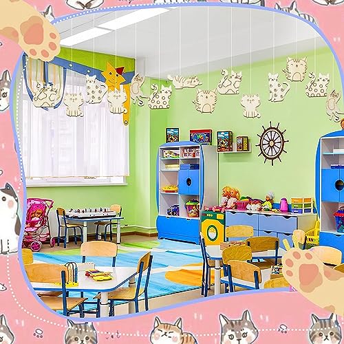 Stiesy 100 Pcs Assorted Pet Cat Unfinished Wood Cutouts Wooden Slice Pieces Ornaments for DIY Craft Home Decoration Supplies Stiesy