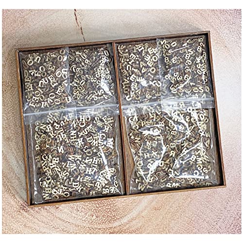 Quarter Inch 0.25 Inch 2142 Pieces Tiny Wooden Letters Unfinished Wood Numbers for Scrapbooking Crafts (with Two Fonts in Brown Tray) Cregugua