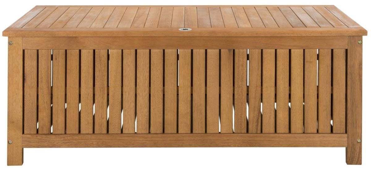 Safavieh PAT7037A Outdoor Collection Abri Teak 47.63" Cushion Deck Box, Natural Safavieh