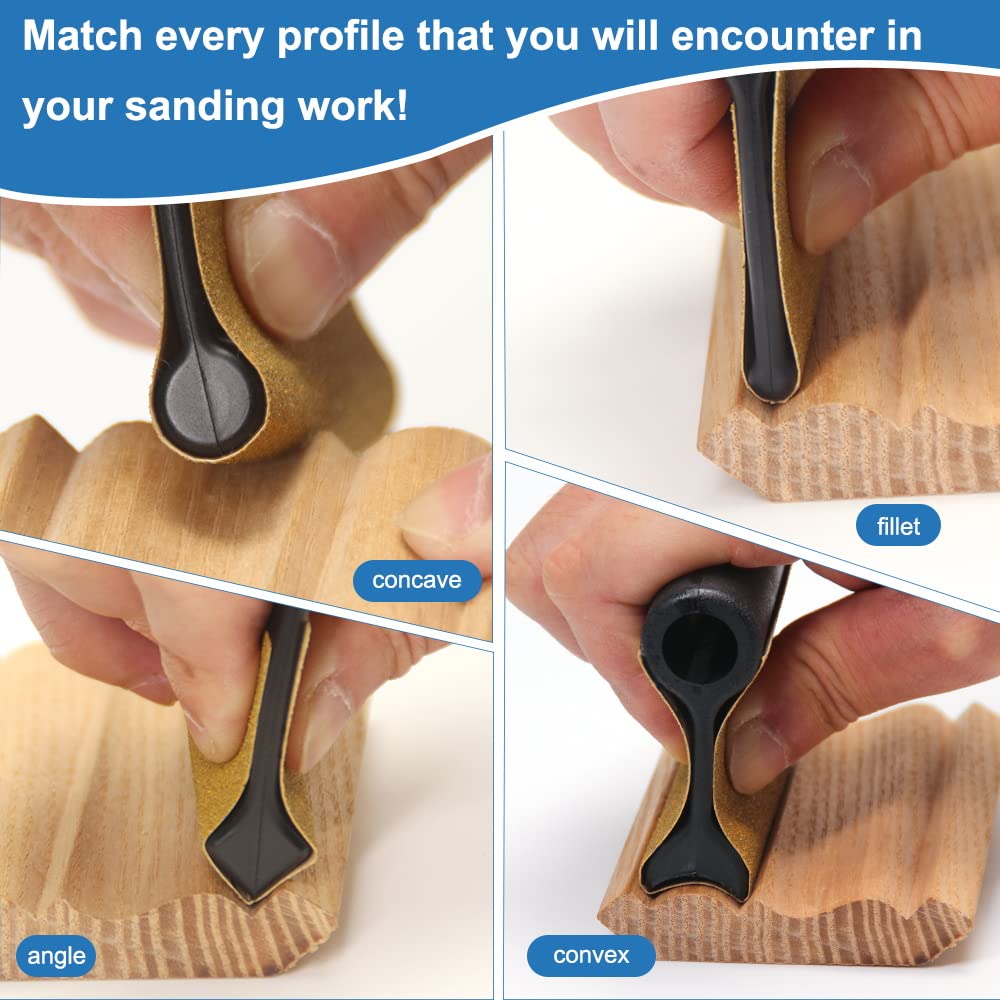 DITKOK 11 PCS Contour Sanding Grips with 21 Profiles, Woodworking Angle Sanding Pads for Convex and Concave Sanding, Sanding Tools for DITKOK