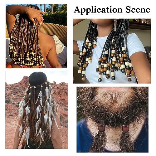 Craftdady 200Pcs Large Hole Barrel Wood European Loose Beads 4 Colors Natural Wooden Dreadlock Hair Braid Beads 16x16-17mm for Macrame Rosary Craftdady