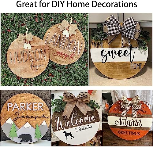 12 Pcs 14 Inch Wood Circles for Crafts Unfinished Wooden Slice Blank Round Wooden Door Hanger Sign Round Wooden Discs with Bows,Twine, Glue Point for AWIZOM