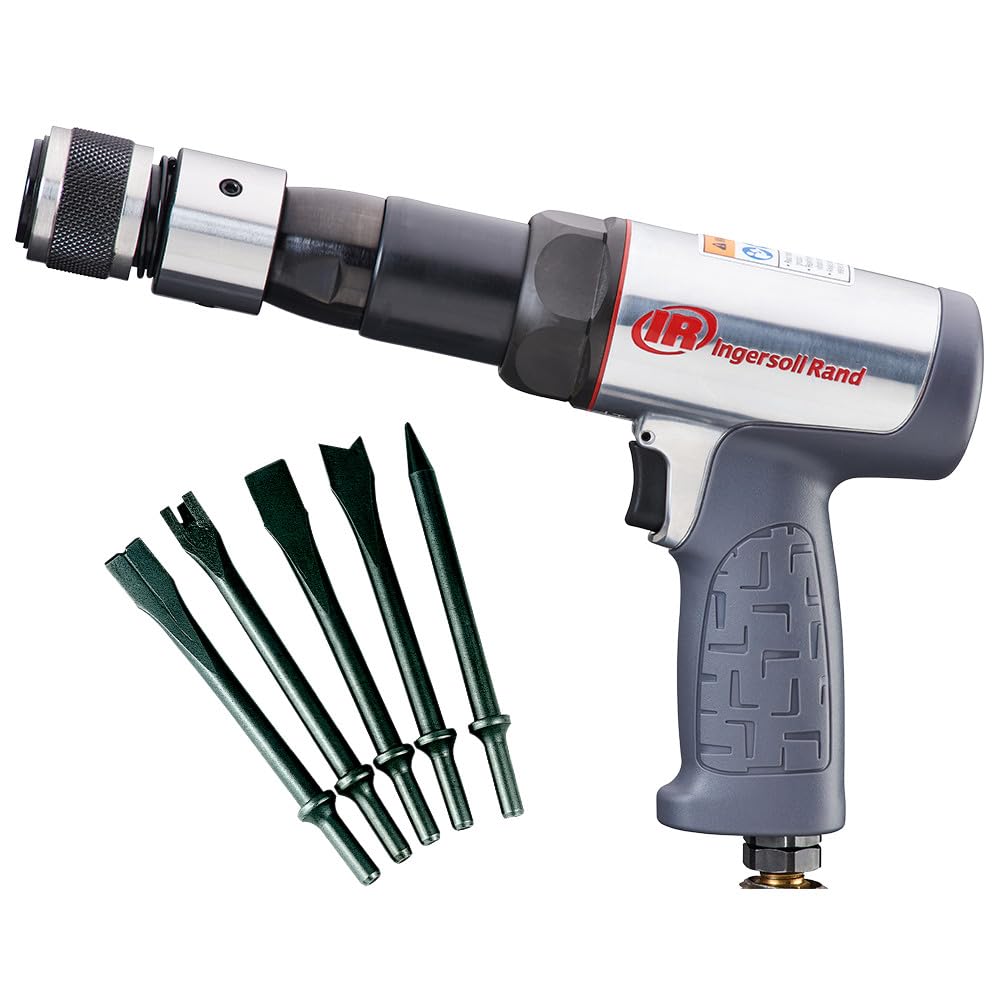 Ingersoll Rand 119MAXK Long Barrel Air Hammer Kit – 5 PC Chisel Set, Lightweight, Quiet, Compact, Powerful, Gray Ingersoll Rand