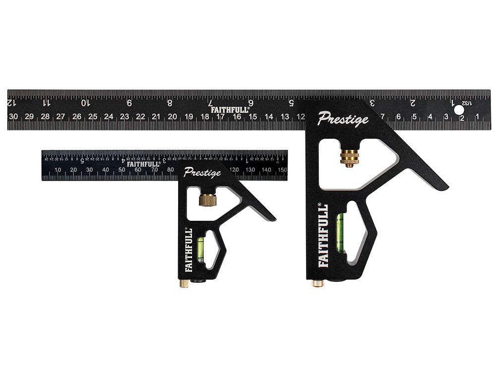 Faithfull FAICS300TCNC Prestige Twin Pack Aluminium Combination Squares 150 mm (6 in) and 300 mm (12 in),Black Faithfull