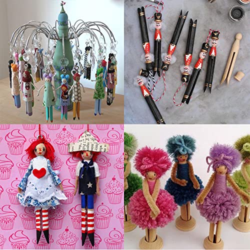 Winlyn 50 Sets Unfinished Wood Doll Pins Doll Clothespins Wooden Round Peg Wood Clothespins and Stands Craft Supplies for DIY Art Painting Projects Winlyn