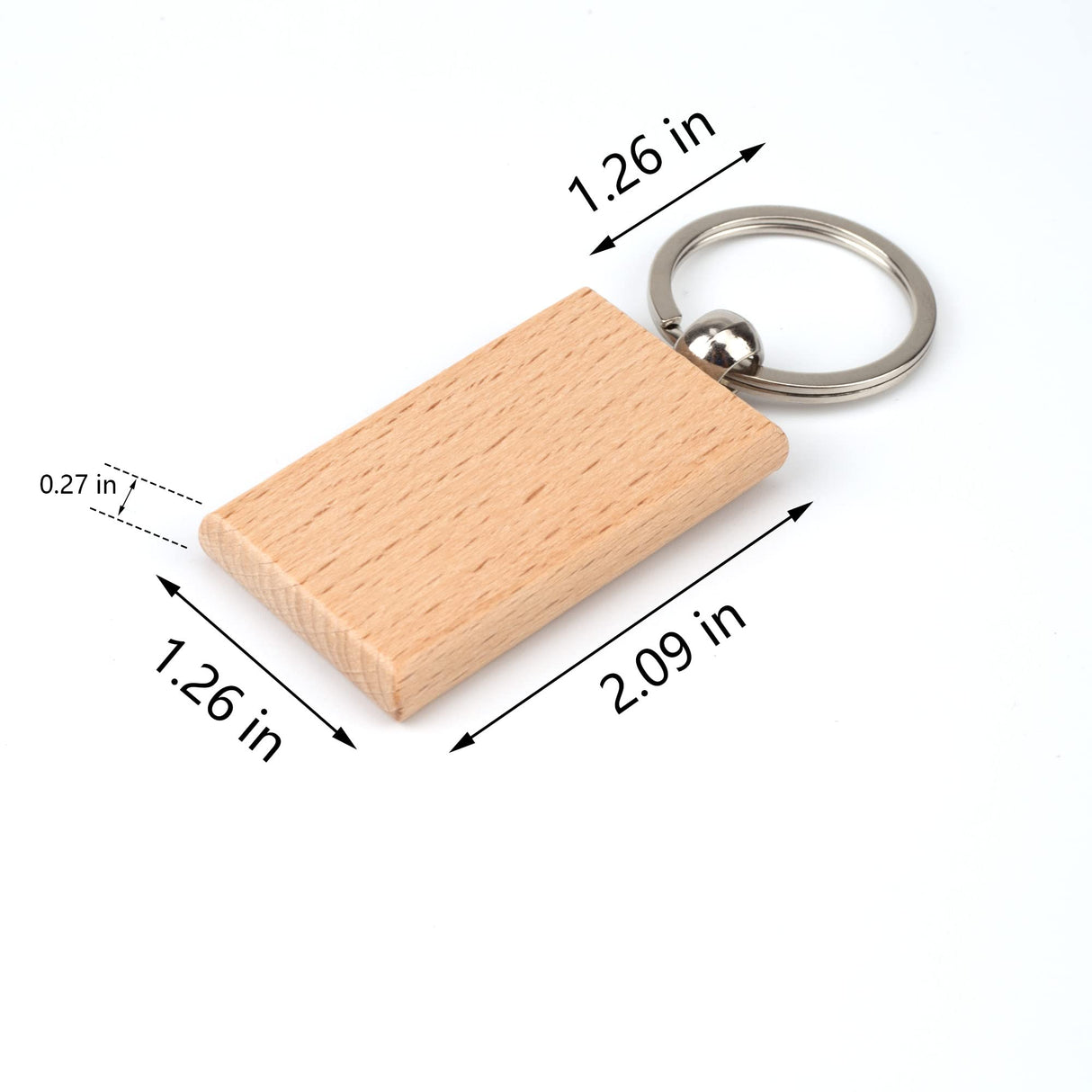 ASUNFO Pack of 20 Rectangle Wood Blanks Keychain Unfinished Wooden Blank Key Chain Chains for Engraving Crafts Ornament ASUNFO