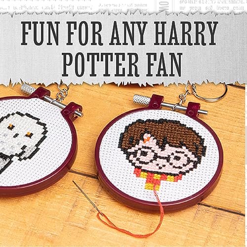 Harry Potter Stamped Cross Stitch 4 Pack, Embroidery Starter Kit for Beginners, Four Patterns, Fun & Easy Backpack Charms Craft Activity for Fans Paladone