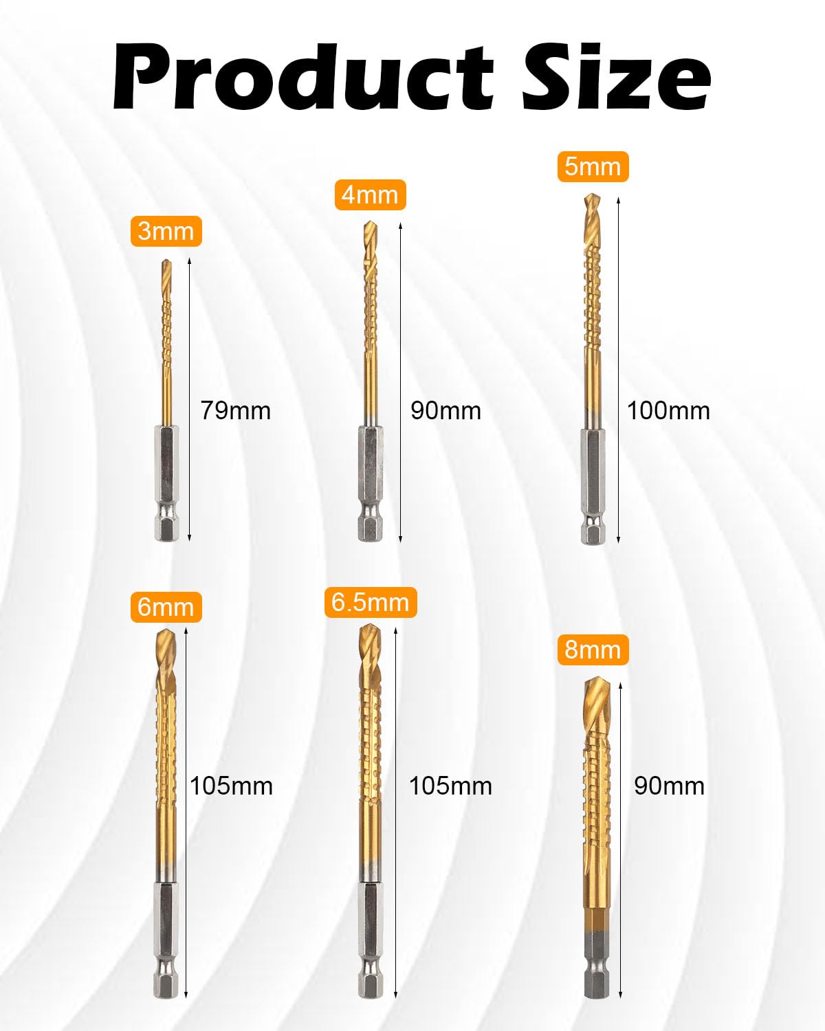 AOKLIT 6 Pack Titanium Coated HSS Twist Drill Bit, 3-8mm Hex Shank Serrated Cutting Drill Bit Woodworking Tools for Wood Metal Plastic Hole AOKLIT