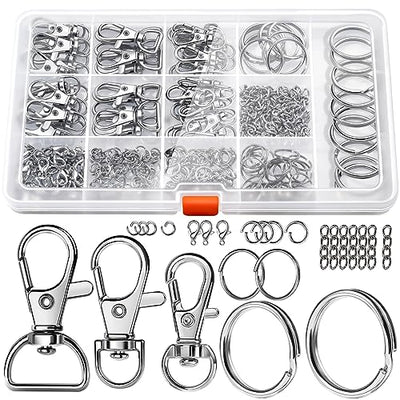 LEOBRO 265PCS Lobster Claw Clasps and Key Rings Kit - Metal Keychains and Key Chains in Assorted Sizes for Keys, Crafts, and Lanyards