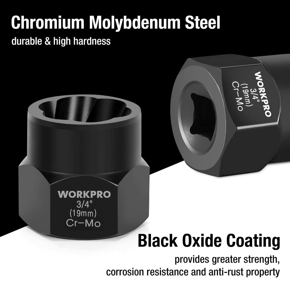 WORKPRO 15 Pieces Impact Bolt & Nut Remover Set, 3/8” Drive Bolt Extractor for Removing Stripped, Damaged, Rounded off and Rusted Bolts & Nuts WORKPRO