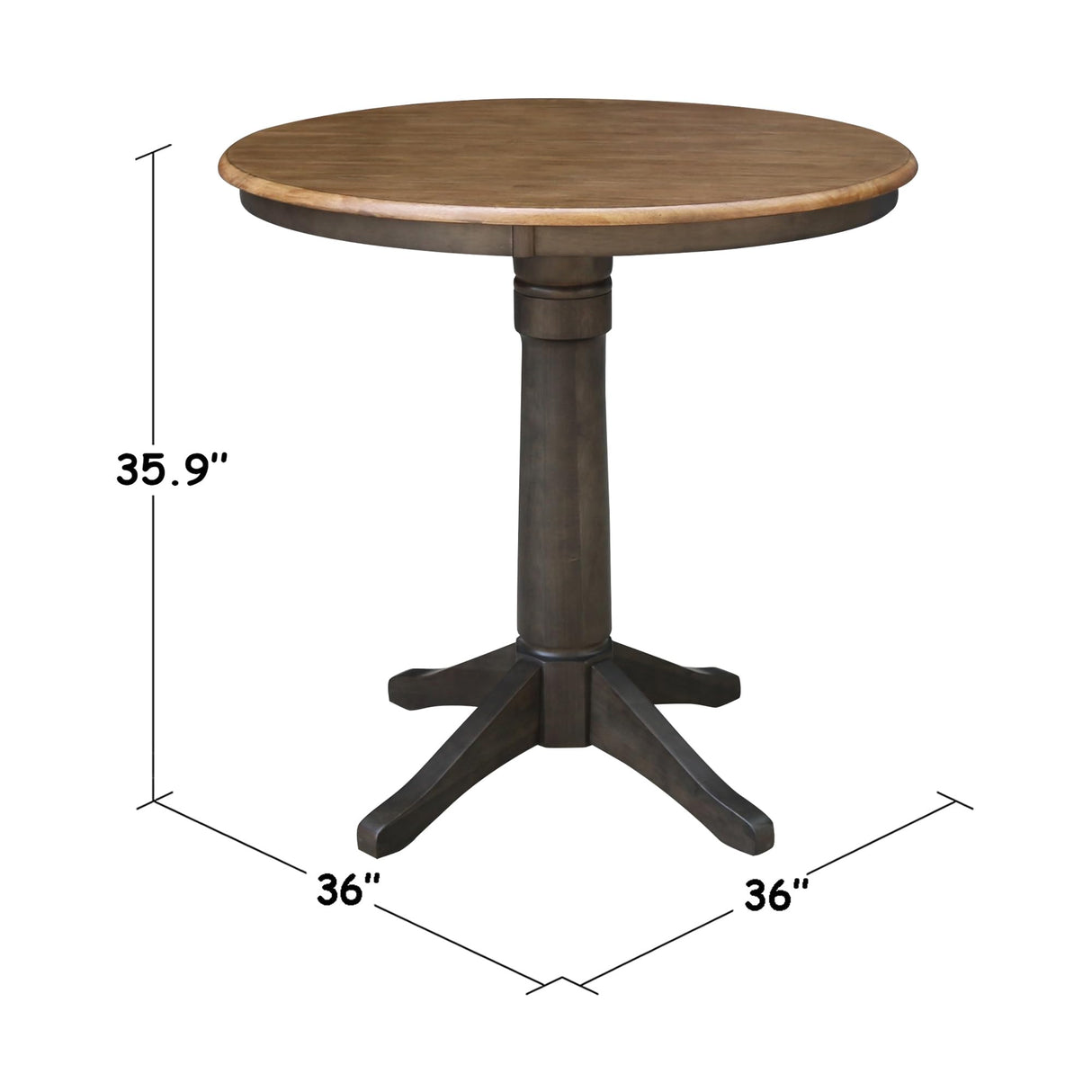 IC International Concepts Round Top Pedestal Dining Table, Counter Height, Hickory/Washed Coal IC International Concepts