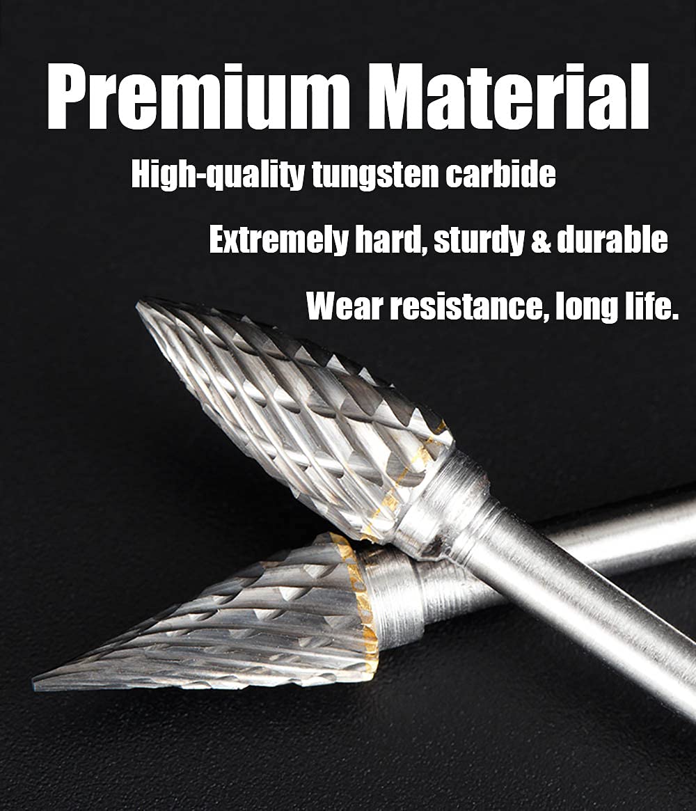 Tungsten Carbide Rotary Burr Set for Dremel, 10PCS Carbide Double Cut Carving Burr Bits with 1/8” Shank Rotary Tool Accessories for Woodworking, FOTYBEI