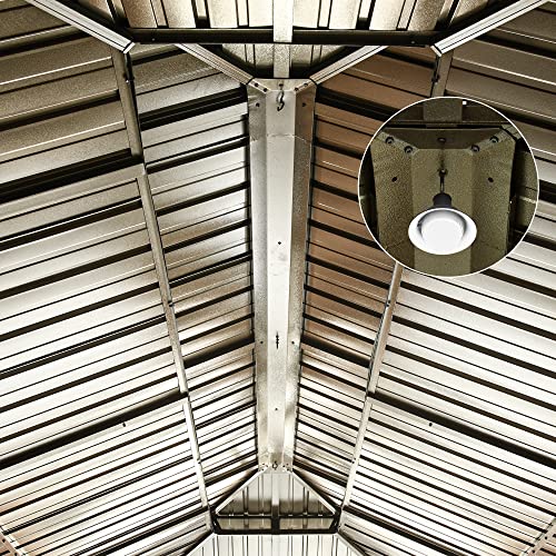 YITAHOME 12x20ft Hardtop Gazebo with Nettings and Curtains, Wood Grain Heavy Duty Double Roof Galvanized Steel Outdoor Combined of Vertical Stripes YITAHOME