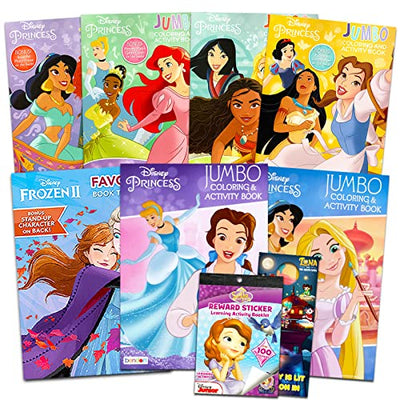 Disney Princess Coloring Book Super Set for Kids - 7 Jumbo Disney Princess Activity Books with Coloring Pages, Stickers, Games, Puzzles, and More |