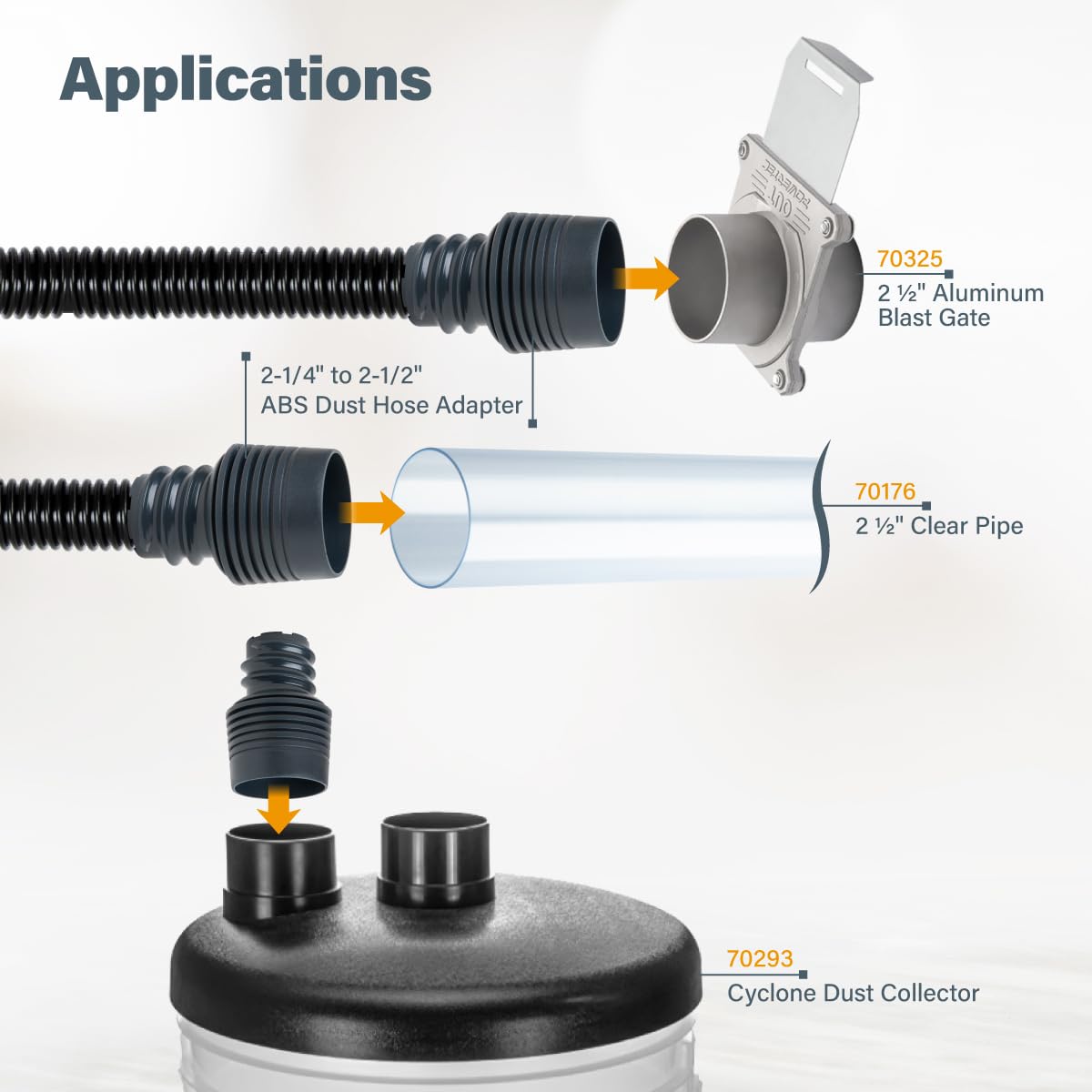 POWERTEC 70356 10 ft. Vacuum Hose Dust Collection Kit for Woodworking Power Tools, Wet/Dry Work Shop Vacuums, Miter Saw and Table Saw POWERTEC