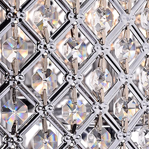 Edvivi Marya 4-Lights Chrome Round Crystal Chandelier Ceiling Fixture | Beaded Drum Shade Edvivi
