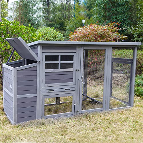 Aivituvin 78in Large Wooden Chicken Coop Outdoor Poultry Cage, Chicken House Hen Coop w/Ramps, Run, Nesting Box (Grey) Aivituvin