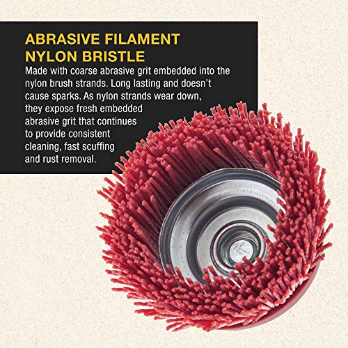 Dura-Gold 4" Abrasive Filament Nylon Bristle Cup Brush - Coarse Sanding Scuffing Brush, 5/8" 11 Thread, 1/4" Drill Arbor - Remove Rust, Corrosion, Dura-Gold