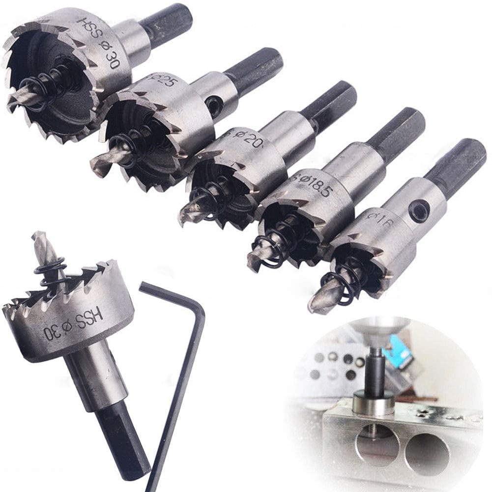 ChgImposs 5Pcs 16-30mm 5/8-Inch to 1-3/16 Inch HSS Hole Saw Cutter, Drill Bits Set Heavy Duty Tool Kit for Stainless Steel, Aluminum Alloy, Plastic ChgImposs