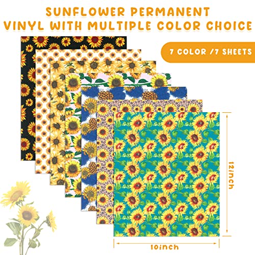Tintnut Sunflower Permanent Vinyl - 7 Sheets 12"x10", Permanent Vinyl for Cricut Machine, Floral Permanent Vinyl Sheets, Permanent Adhesive Vinyl, Tintnut