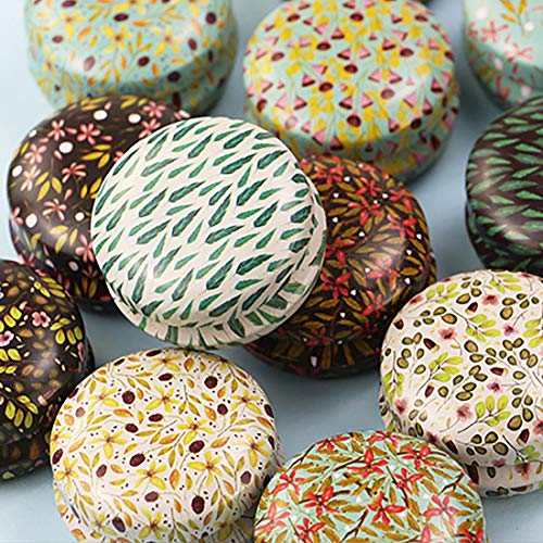 FineInno 12PCS Christmas Tinplate Box, Empty Tin Jars Round Aluminum Cans Aromatherapy Metal Tins with Lids Mini Candle Jars Containers Balm,Stud FineInno