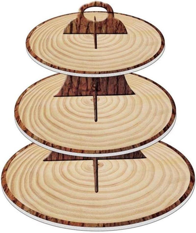 Wood-Grain 3-Tier Cardboard Cupcake Stand/Tower | Wild One, Woodland Animal Baby Shower WoodArtSupply