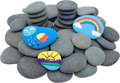 50PCS Painting Rocks, Black DIY Rocks Flat & Smooth Kindness Rocks for Arts, Crafts, Decoration