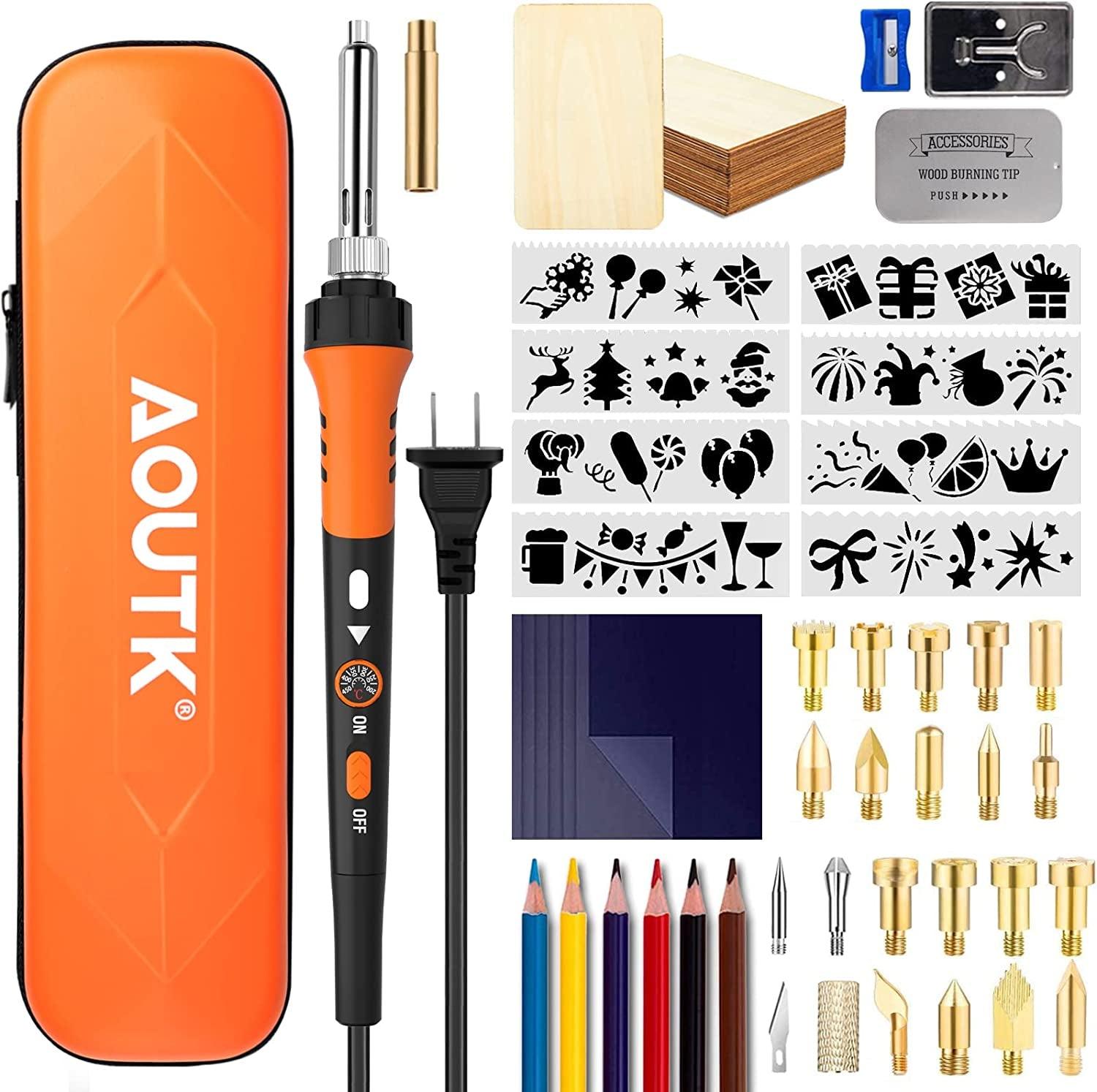 137pcs Wood Burning Kit, Diy Creative Tool Set Soldering Woodburning Pen  With Adjustable Temperature And Wood Piece For Embossing Carving Tips