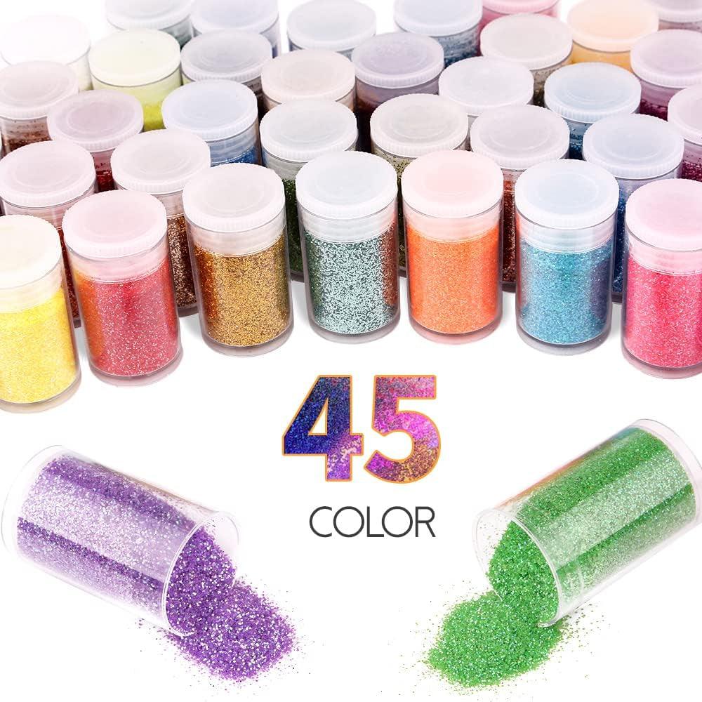 Ultra Fine Glitter 45 Colors Set, Holographic Glitter Powder for Tumblers, Arts and Craft Glitter, Iridescent Glitter for Epoxy Resin, Cosmetic WoodArtSupply