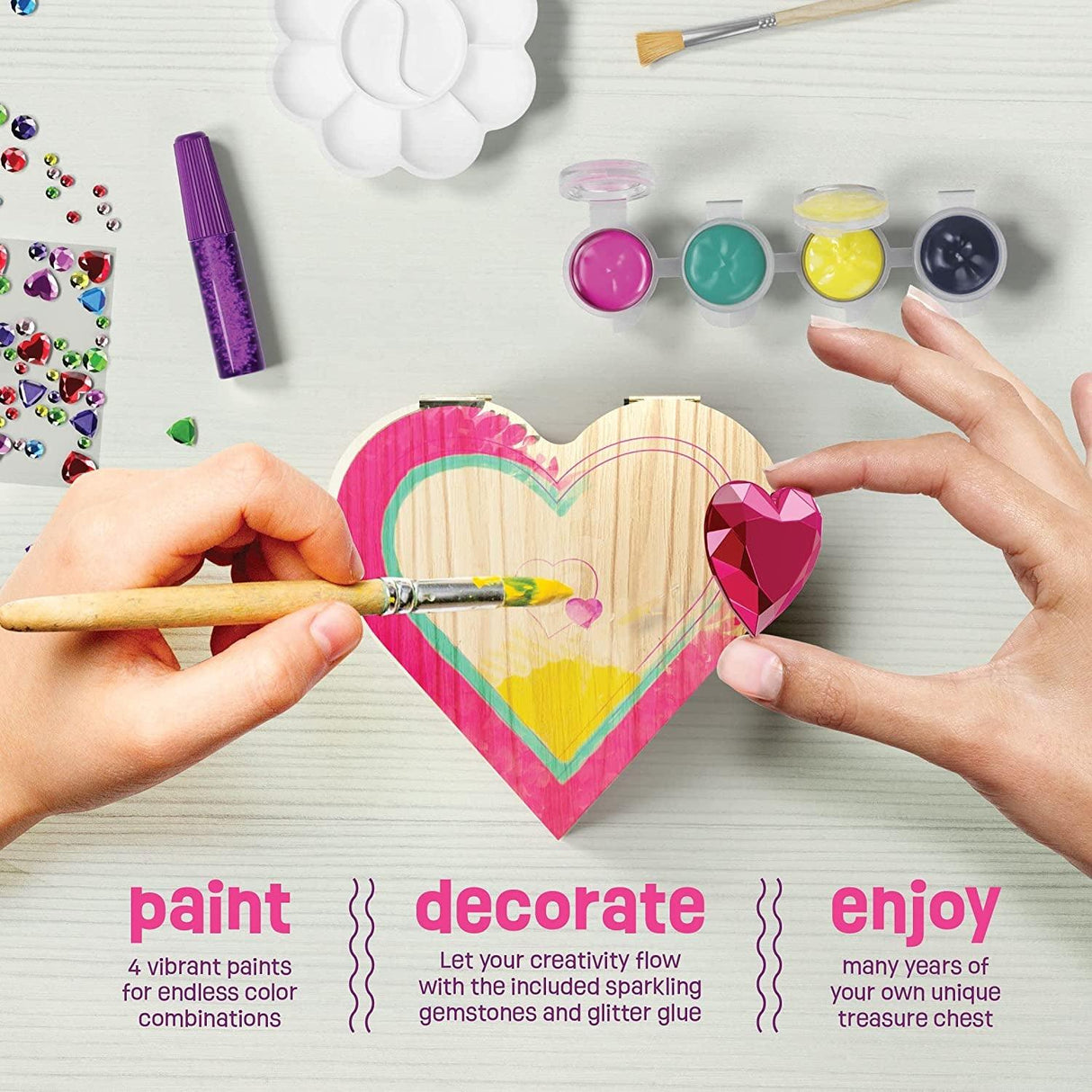 Paint Your Own Wooden Kids Heart Treasure Box Kit - Art Kits for Toddler Girl - Arts and Craft WoodArtSupply