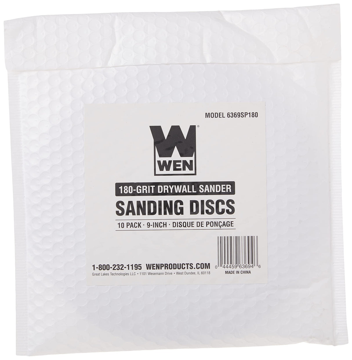WEN 6369SP180 180-Grit Hook and Loop 9-Inch Drywall Sander Sandpaper, 10-Pack WEN