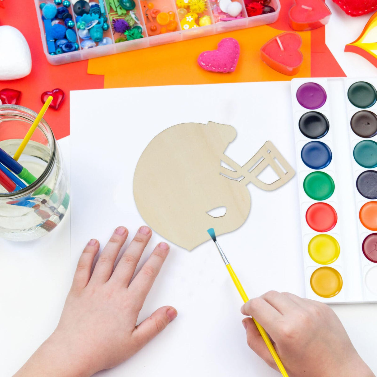 VILLCASE 20pcs Helmet Unfinished Wood Football Hockey Helmet Shaped Wood Slices Helmet Wooden Ornaments for Crafts Painting Door Sign Wedding Home VILLCASE