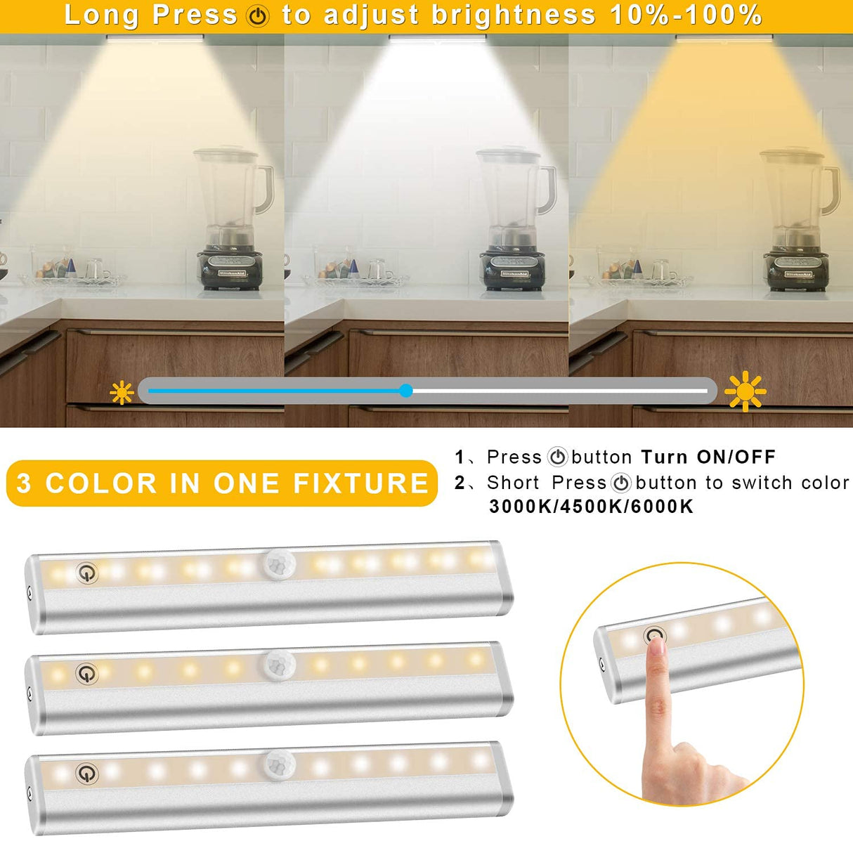 Diomart Under Cabinet Lighting, Wireless Rechargeable Under Counter Lights with Remote Control, 20- LED Dimmable Led Closet Light Stick-on Anywhere Diomart