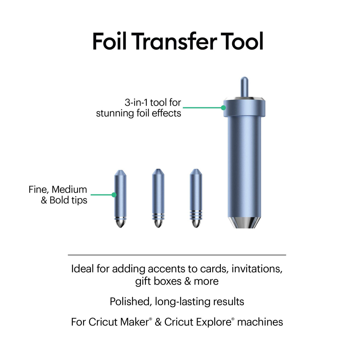 Cricut Foil Transfer Kit, 3 Tips-fine, Medium & Bold, Explore Maker Machines Cricut