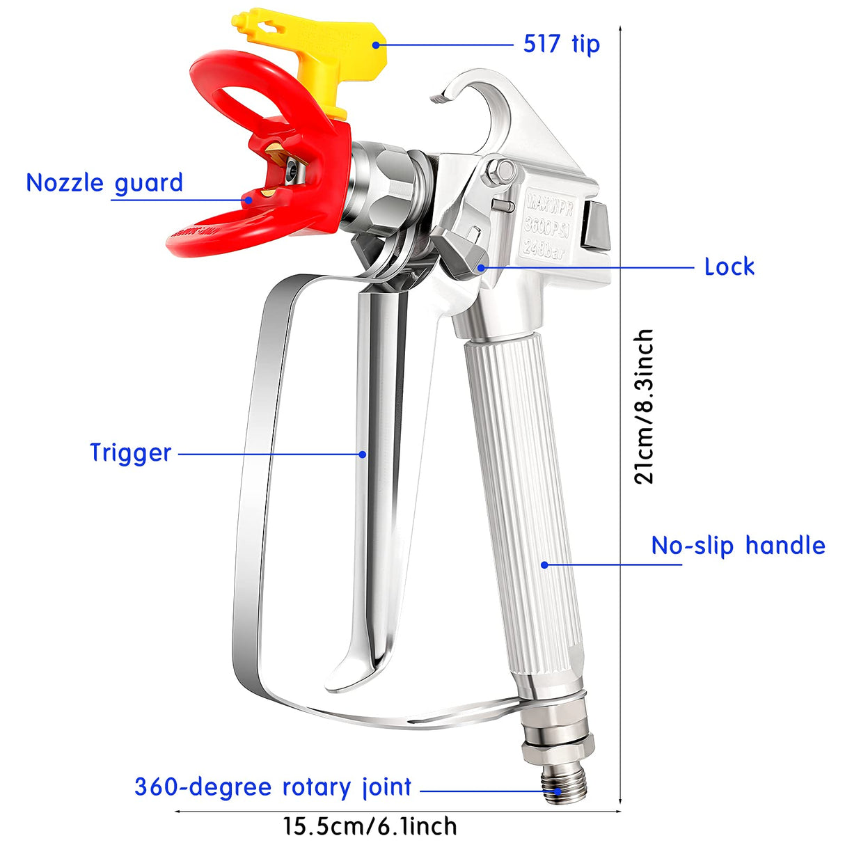 SG02 Airless Paint Spray Gun High Pressure 3600PSI 517 Tip Swivel Joint for Pump Sprayer Parts Accessories(2 Sets) Chumia