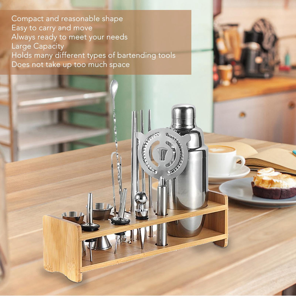 Bartender Kit Stand,Cocktail Shaker Set Wooden Stand Multipurpose Bartending Tool Holder Wood Bartending Tool Storage Holder for Bar Home HERCHR