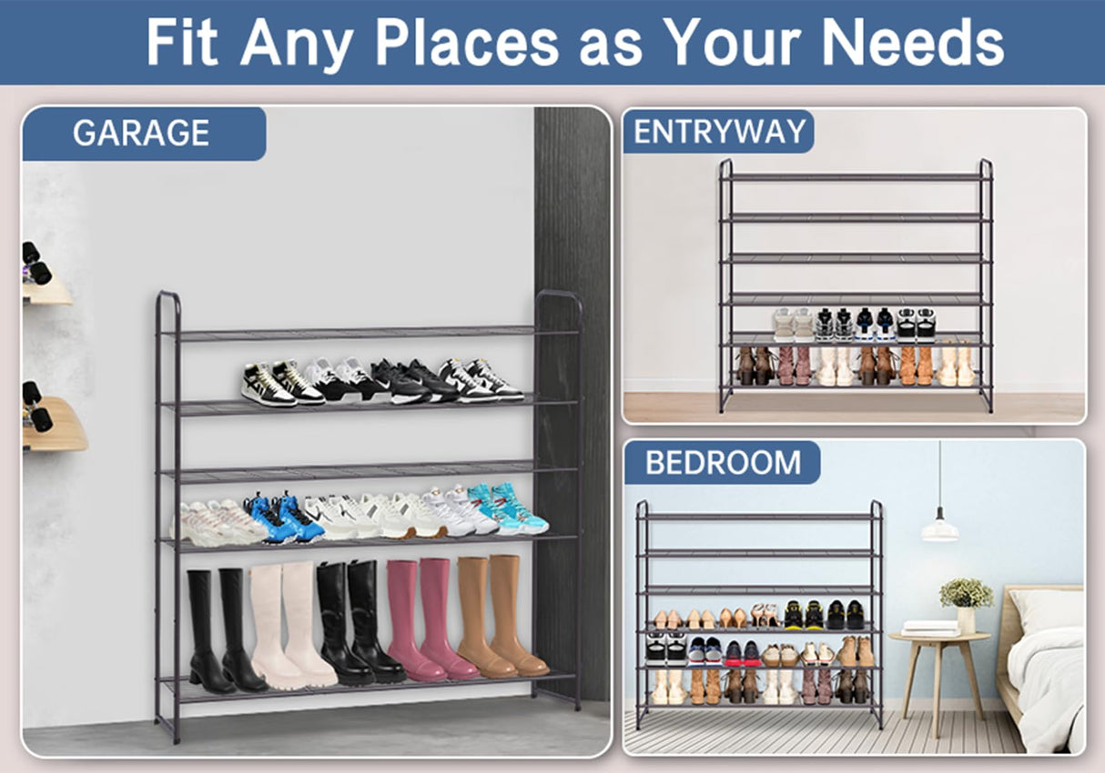KEETDY Large Shoe Rack 6 Tier Organizer Tall Metal Shoe Organizer for Entryway Bedroom Floor Garage, Wide Shoe Shelf Storage Fits 42 Pairs Men KEETDY
