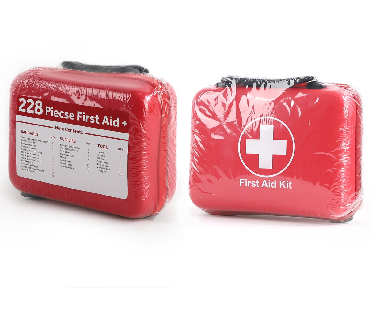Compact First Aid Kit (228pcs) Designed for Family Emergency Care. Waterproof EVA Case and Bag is Ideal for The Car, Home, Boat, School, Camping, SHBC