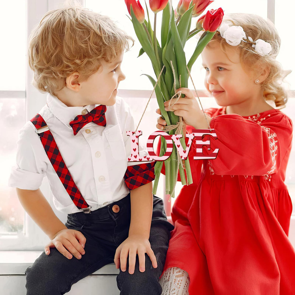 Wooden Love Letter Ornaments to Paint 7 Inch, Large Size Valentine's Day Wooden DIY Blank Unfinished Round Wood Discs Mothers Day Father's Day Sophena